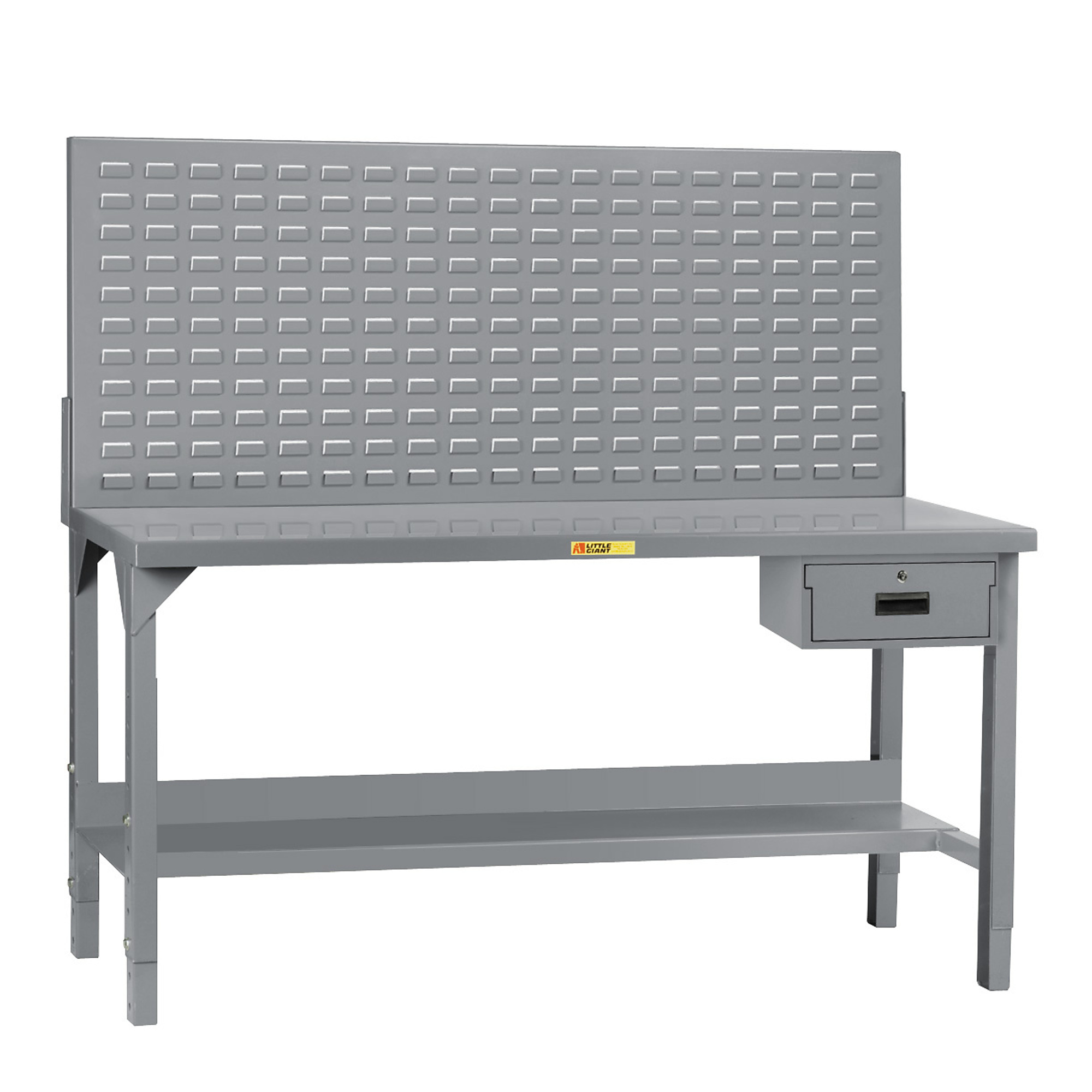 Little Giant Adjustable Height Welded Workbench - 72in. x 30in., 4000-Lb. Capacity, Louvered Panel, Locking Drawer, Model# WST2-3072AHLPDR